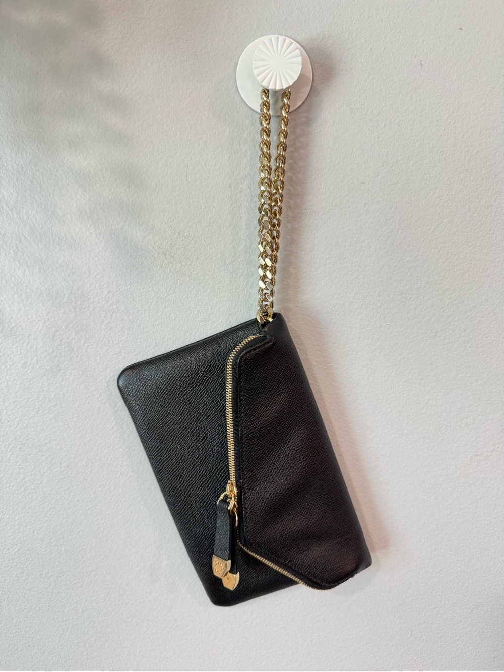 henri bendel Black Leather Clutch with Gold Chain Strap